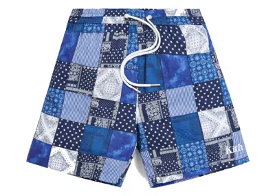 Pre-owned Kith Men's  Indigo Patchwork Hardaway Shortin Navy Blue