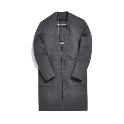 Pre-owned Kith Men's  Large Check Reversible Becker Wool Coat In Charcoal