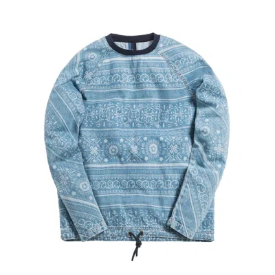Pre-owned Kith Men's  Long Sleeve Denim Johnson Crewneck Sweatshirt In Hosu 2.0 Wash In Blue