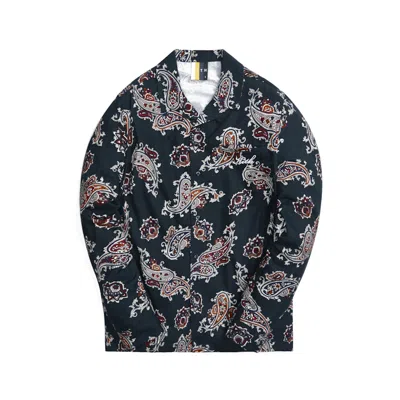 Pre-owned Kith Men's  Long Sleeve Thompson Printed Camp Collar Silk Cotton Shirt In Stadium
