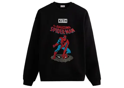 Pre-owned Kith Men's  Marvel Spiderman Allies Vintage Crewneck Sweatshirt In Black