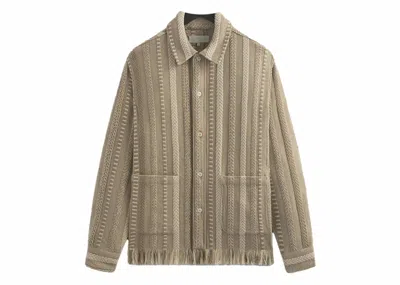 Pre-owned Kith Men's  Mixed Stripe Tweed Boxy Collared Overshirt In Creme