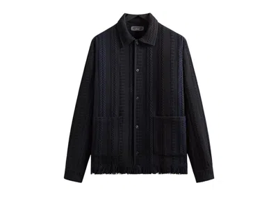 Pre-owned Kith Men's  Mixed Stripe Tweed Boxy Collared Overshirt In Nocturnal In Black