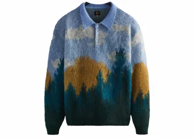 Pre-owned Kith Men's  Needles Mohair Spruce Polo Shirt In Stadium