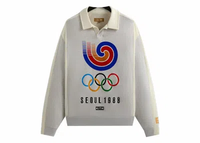 Pre-owned Kith Men's  Olympics Heritage Nelson Collared Pullover In Light Heather Grey