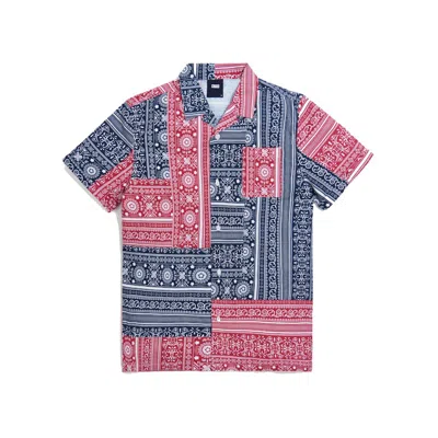 Pre-owned Kith Men's  Patchwork Camp Shirt In Red/navy Blue In Multi