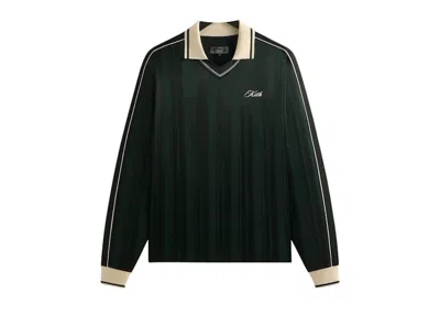 Pre-owned Kith Men's  Pinstripe Tricot Panelled Long Sleeve Tap In Polo Shirt In Stadium In Gray