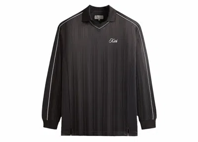 Pre-owned Kith Men's  Pinstripe Tricot Panelled Tap In Polo Shirt In Black Oyster