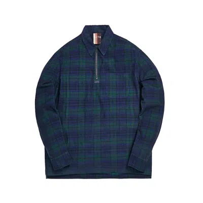 Pre-owned Kith Men's  Quarter Zip Colla Shirt In Navy Blue/red
