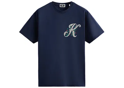 Pre-owned Kith Men's  Script Floral Tee Shirt In Nocturnal In Black