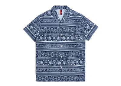 Pre-owned Kith Men's  Seersucker Camp Shirt In Navy Blue/white