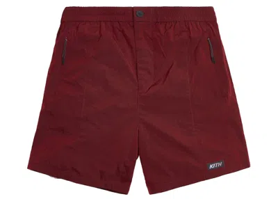 Pre-owned Kith Men's  Solid Sporty Wrinkle Short In Red Dahlia