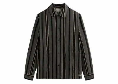 Pre-owned Kith Men's  Striped Flannel Boxy Collared Overshirt In Black