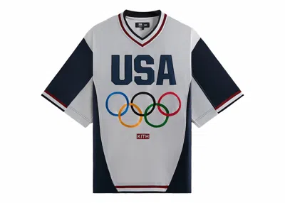Pre-owned Kith Men's  Team Usa Faille Jersey Warmup Shirt In White