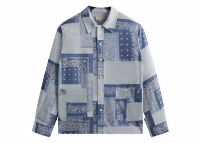 Pre-owned Kith Men's  Washed Paisley Long Sleeve Boxy Collared Overshirt In Light Indigo