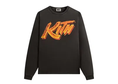 Pre-owned Kith Men's  X Capcom Street Fighter Flame Vintage Long Sleeve Tee Shirt In Black