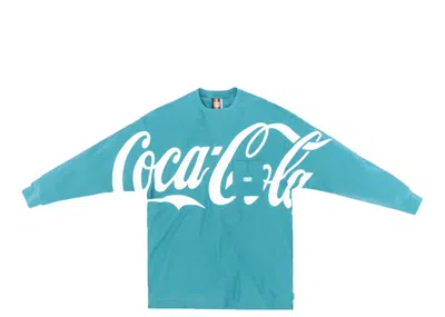 Pre-owned Kith Men's  X Cocacola Quinn Long Sleeve Tee Shirt In Aqua In Blue