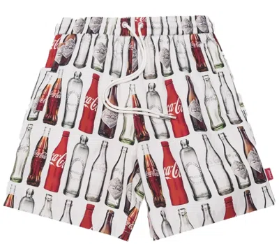 Pre-owned Kith Men's  X Cocacola Surf Board Print Hardaway Shorts In White