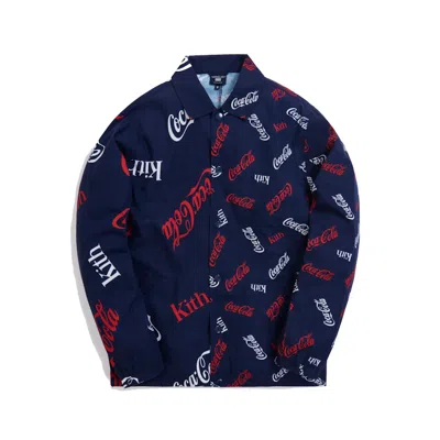 Pre-owned Kith Men's  X Cocacola X Mitchell & Ness Coke Coaches Jacket In Navy Blue