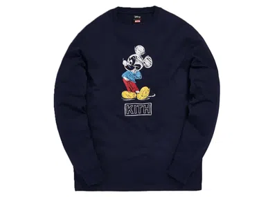 Pre-owned Kith Men's  X Disney 70s Pencil Mickey Long Sleeve Tee Shirt In Navy Blue