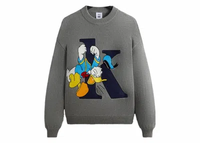 Pre-owned Kith Men's  X Disney Mickey & Friends Donald K Crewneck Sweatshirt Sweater In Medium Heather Grey