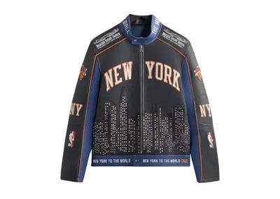 Pre-owned Kith Men's  X New York Knicks Leather Moto Jacket In Nocturnal In Black