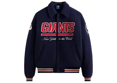 Pre-owned Kith Men's  X Nfl Giants Wool Collared Coaches Jacket In Nocturnal In Black