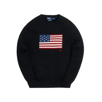 Pre-owned Kith Men's  X Polo Shirt Ralph Lauren Cotton American Flag Crewneck Sweatshirt In Black