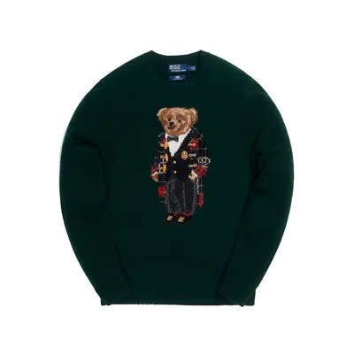 Pre-owned Kith Men's  X Polo Shirt Ralph Lauren Holiday Toggle Coat Bear Crewneck Sweatshirt In Green