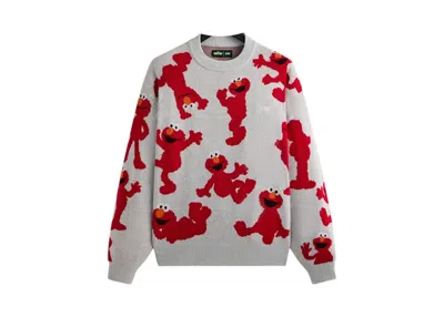 Pre-owned Kith Men's  X Sesame Street Elmo Intarsia Crewneck Sweatshirt Sweater In Light Heather Grey In Gray