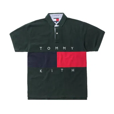 Pre-owned Kith Men's  X Tommy Hilfiger Flag Short Sleeve Polo Shirt In Forest In Green