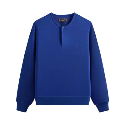 Pre-owned Kith Micro Waffle Long Sleeve Colby Pullover 'current' | Blue | Men's Size Xxl