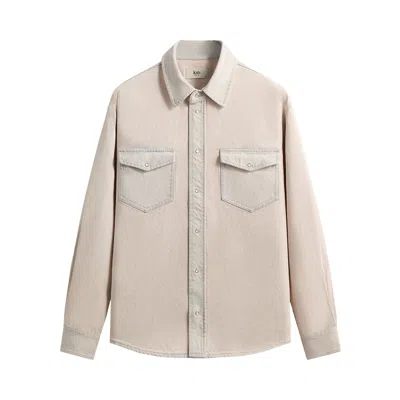 Pre-owned Kith Midweight Denim Long Sleeve Warwick Shirt 'washed Pastel' | Cream | Men's Size S In White