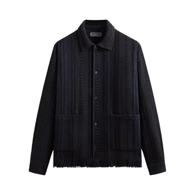 Pre-owned Kith Mixed Stripe Tweed Boxy Collared Overshirt 'nocturnal' | Black | Men's Size L