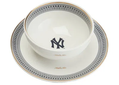 Pre-owned Kith Mlb For New York Yankeess 2 Piece Bowl 8" Plate Set In Sandrift