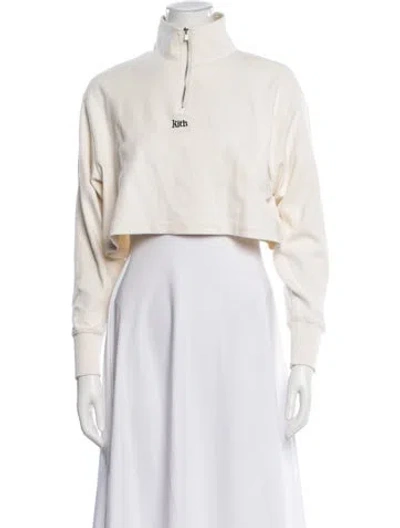 Pre-owned Kith Mock Neck Long Sleeve Crop Top In White