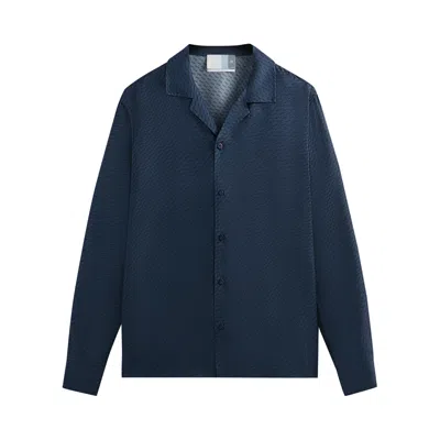Pre-owned Kith Monogram Silk Long-sleeve Thompson Camp Collar Shirt 'nocturnal' | Blue | Men's Size M