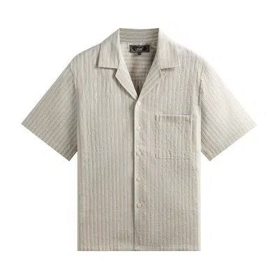 Pre-owned Kith Neon Slub Stripe Cropped Beckham Camp Collar Shirt 'sandrift' | Cream | Men's Size Xxl In White