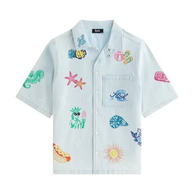 Pre-owned Kith Novelty Thompson Camp Shirt 'light Indigo' | Blue | Kid's Size M