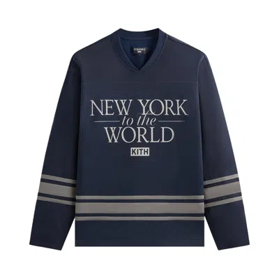 Pre-owned Kith Ny To The World Big Apple Malik Long Sleeve Mesh Jersey 'nocturnal' In Blue