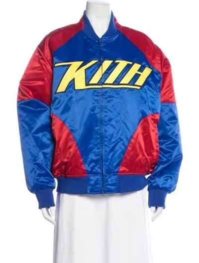 Pre-owned Kith Nylon Graphic Print Bomber Jacket In Blue