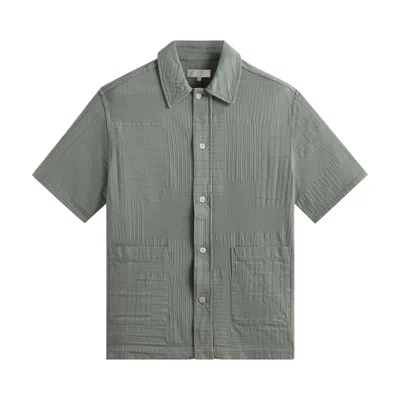 Pre-owned Kith Overdyed Patchwork Boxy Collared Overshirt 'reverie' In Green