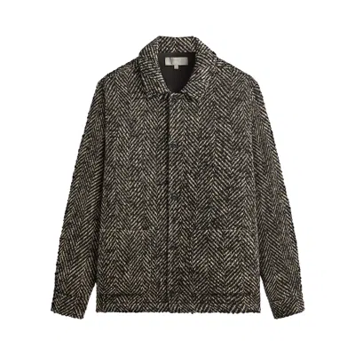 Pre-owned Kith Oversized Herringbone Boxy Collared Overshirt 'black' In Multi