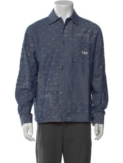 Pre-owned Kith Paisley Print Long Sleeve Denim Shirt In Blue