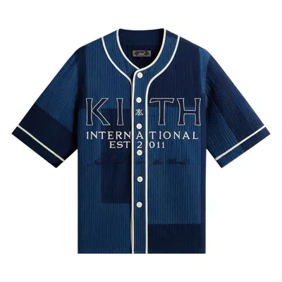 Pre-owned Kith Patchwork Seersucker Short Sleeve Daley Shirt 'indigo' | Blue | Men's Size L