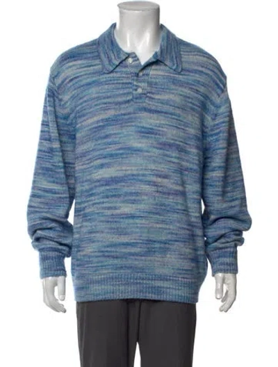 Pre-owned Kith Patterned Collar Polo Sweater In Blue