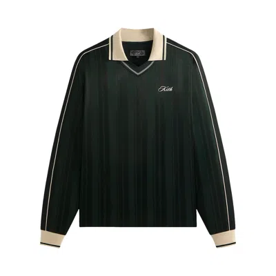 Pre-owned Kith Pinstripe Tricot Panelled Long-sleeve Tap In Polo 'stadium' | Green | Men's Size S