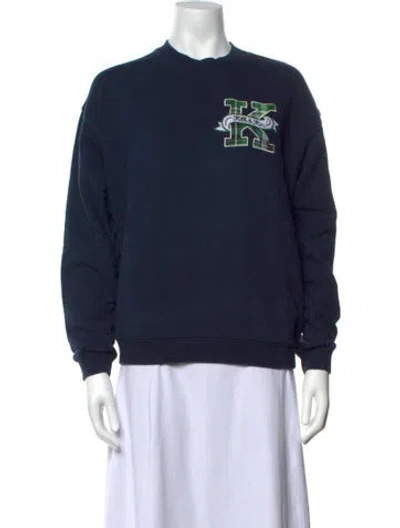 Pre-owned Kith Plaid Print Crew Neck Sweater In Blue