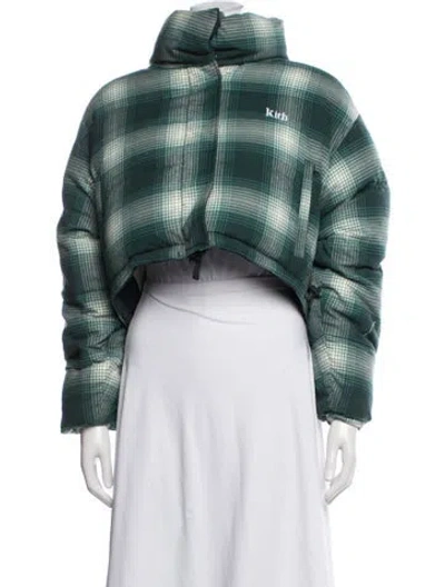 Pre-owned Kith Plaid Print Down Jacket In Green