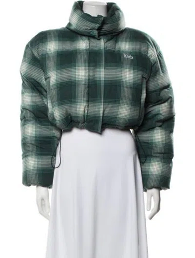 Pre-owned Kith Plaid Print Down Jacket In Green